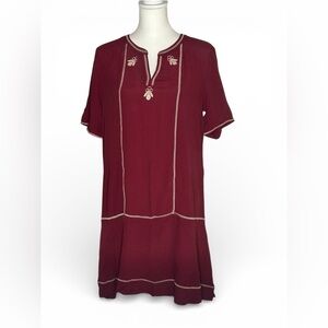 CURRENT AIR Southwestern Aztec Floral Bohemian Tiered Dress NWT burgundy red Sm